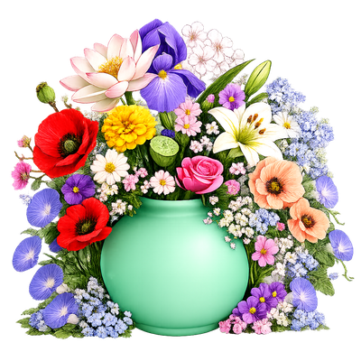 The fully bloomed Ladybug Garden — twelve flowers plus a thirteenth outline for you to fill in
